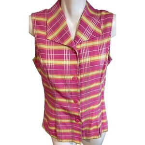 Dress U by Sharon/Pink Lime Orange/Pleated Button-Down Top/Size 12